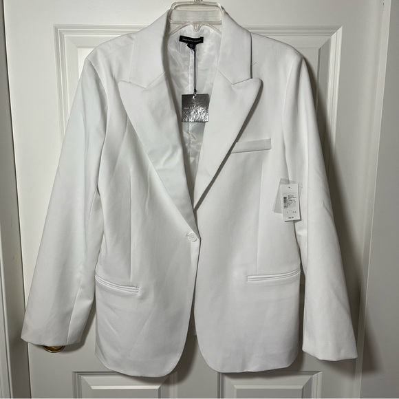 NWT Saks Fifth Avenue White Single Button Blazer Notched Collar Fully Lined L - Picture 5 of 14